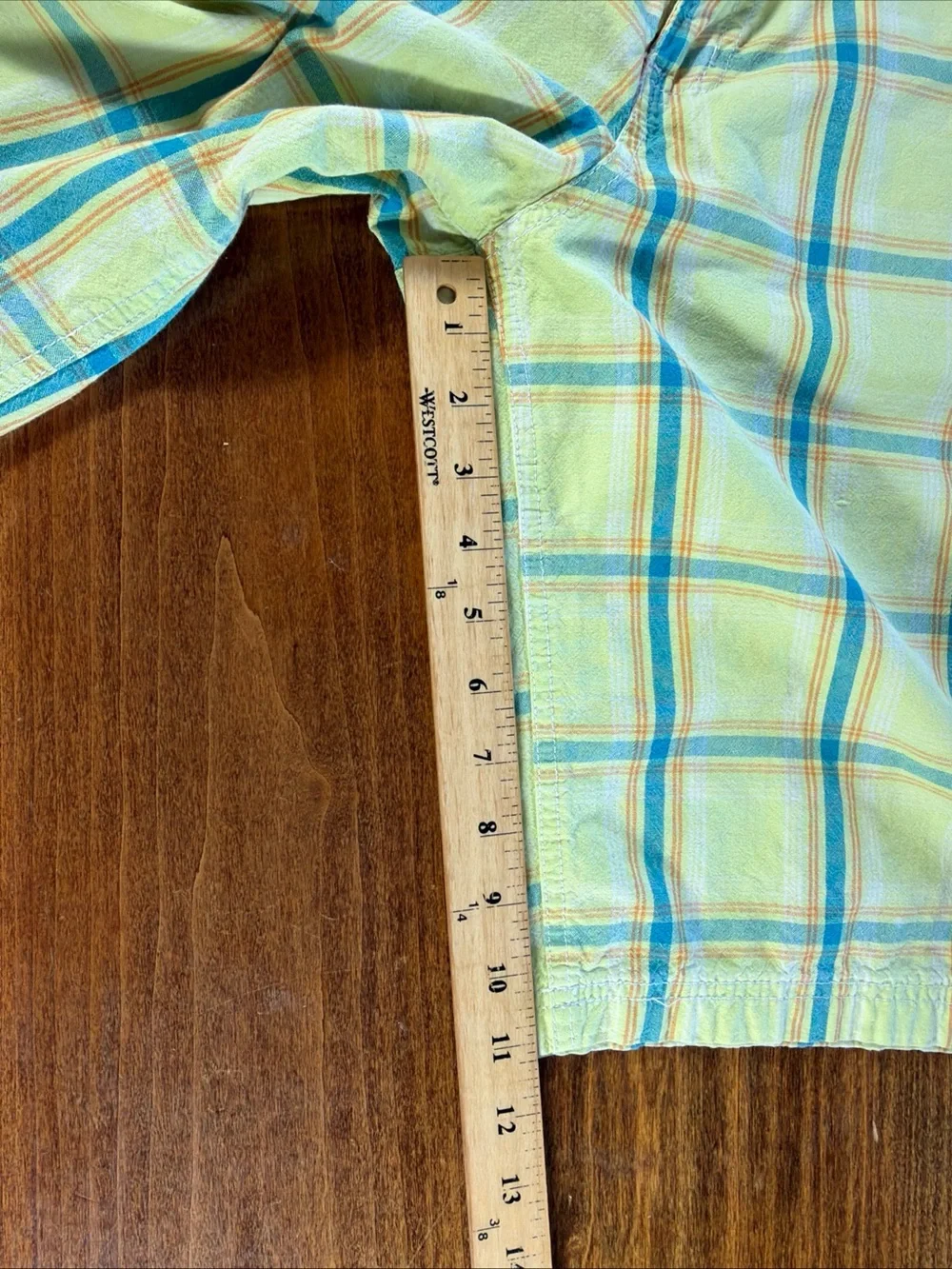 Vintage Y2K South Pole Yellow Plaid Flat Front Shorts with Blue & Orange Stripes